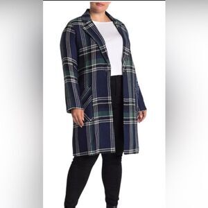 Susina Plaid Sweater Coat Navy 2X